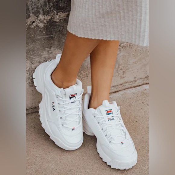 Fila Disruptor II Premium Wedge sneakers. Chunky sole. White w/ blue & red. 8.5 - Picture 3 of 12